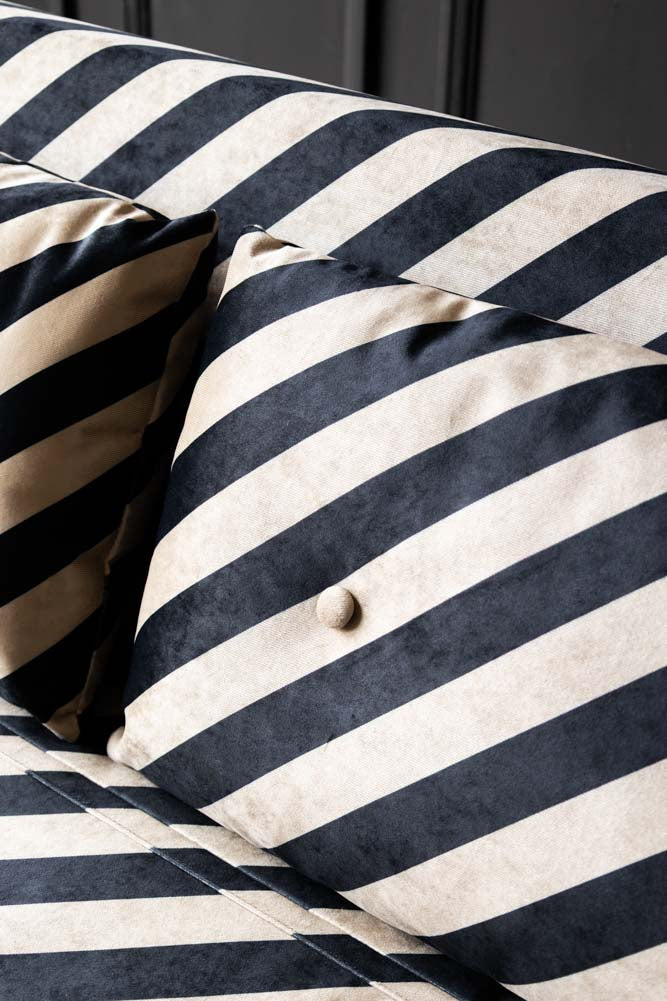 Mabel Large 2 Seater Sofa Bed in Studio Stripe Velvet Sand & Black