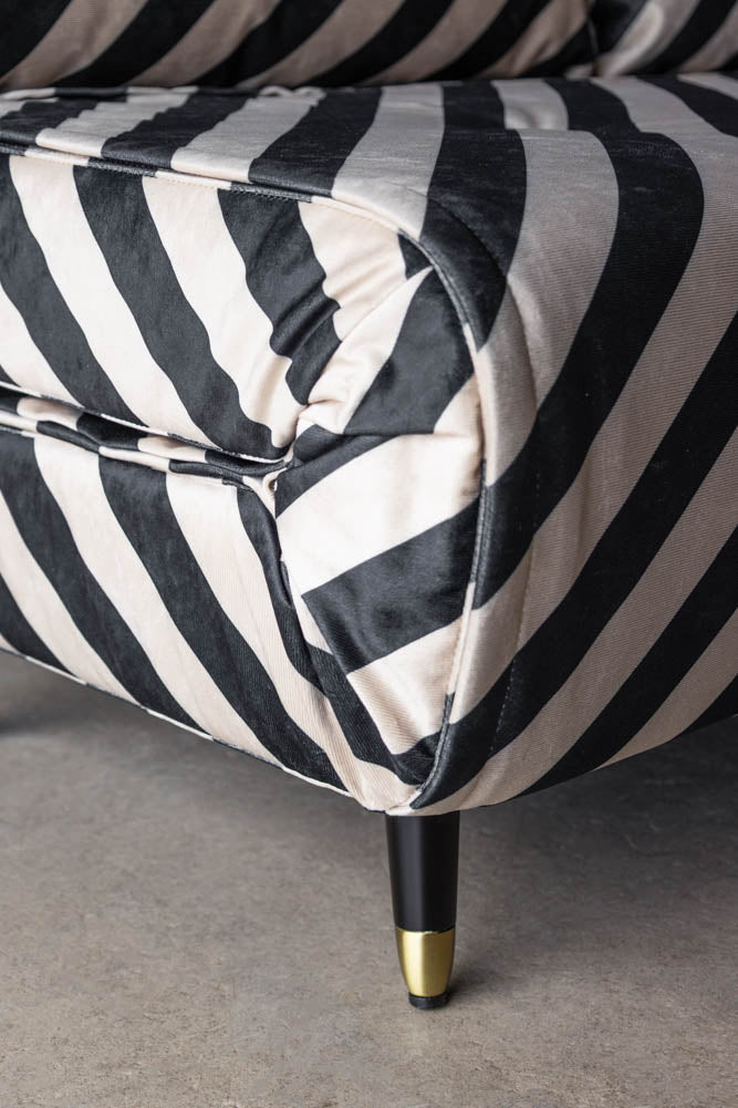Mabel Large 2 Seater Sofa Bed in Studio Stripe Velvet Sand & Black