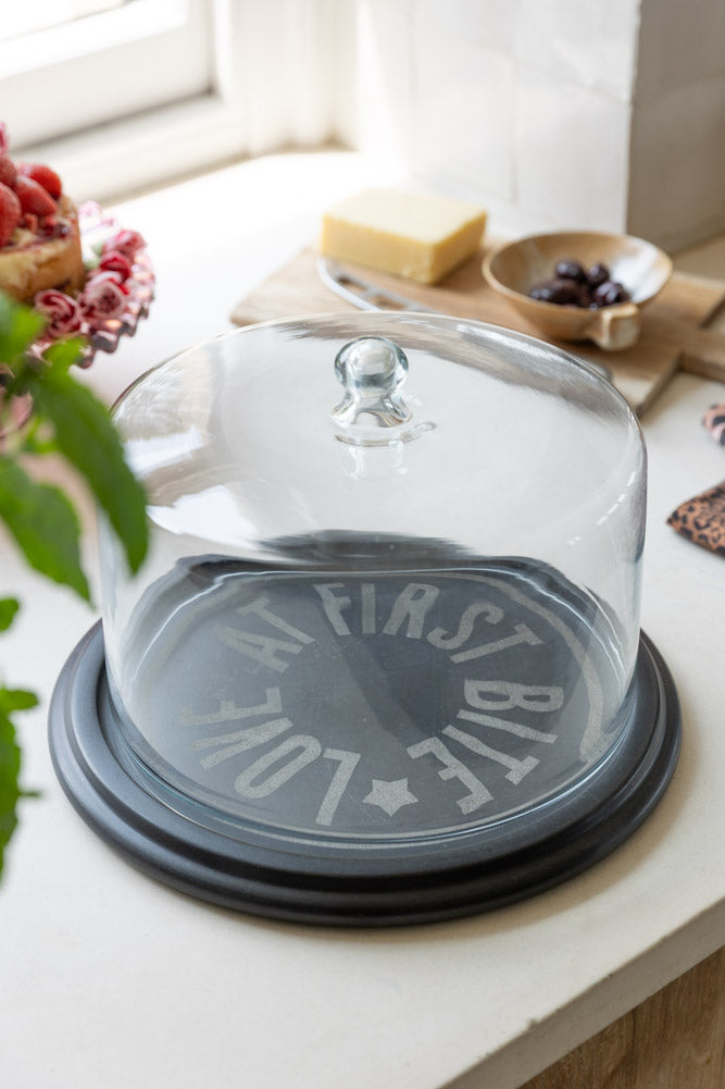 Plateau à fromage en marbre et couvercle en verre