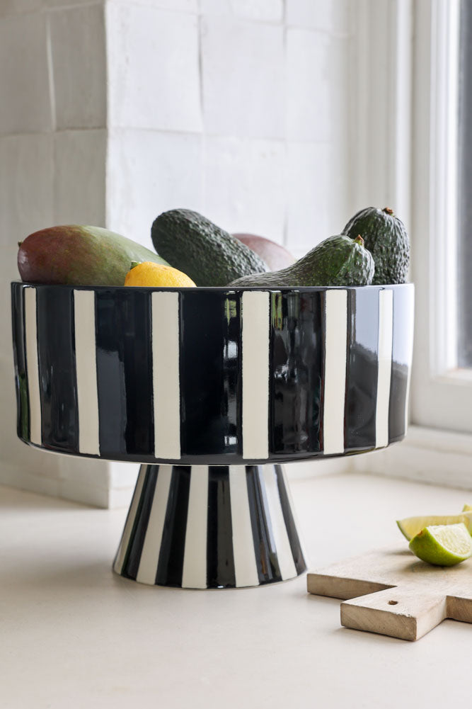 Black & White Striped Footed Bowl