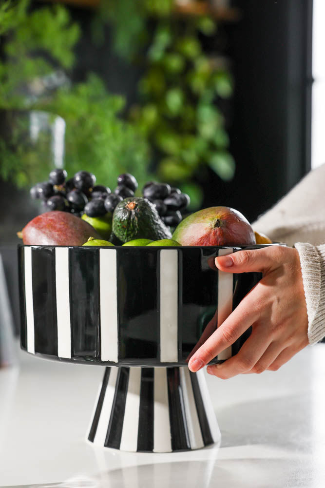 Black & White Striped Footed Bowl