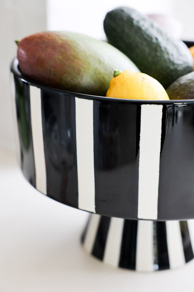 Black & White Striped Footed Bowl