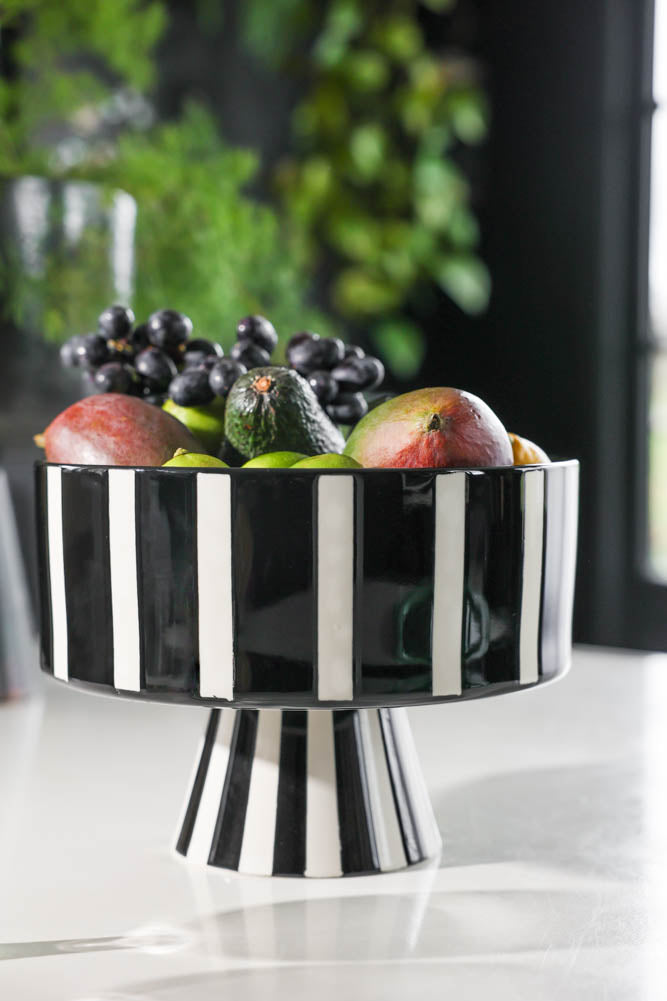 Black & White Striped Footed Bowl
