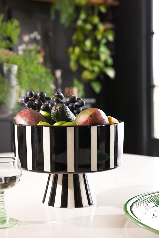 Black & White Striped Footed Bowl
