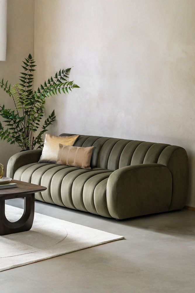 Moss Green Roll Back 3-Seater Sofa
