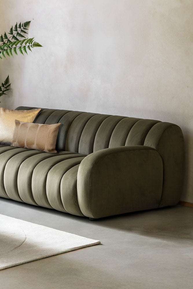 Moss Green Roll Back 3-Seater Sofa