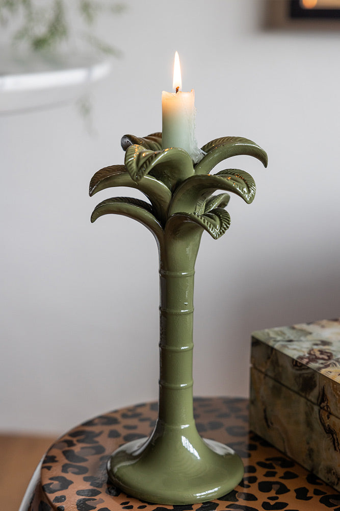 Bougeoir palmier vert olive