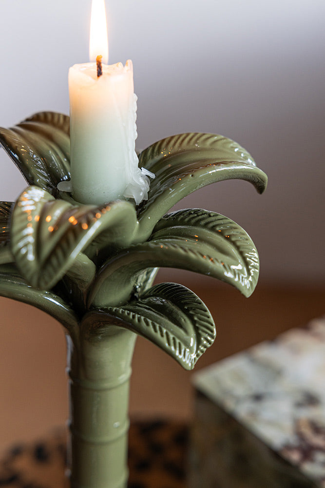 Bougeoir palmier vert olive