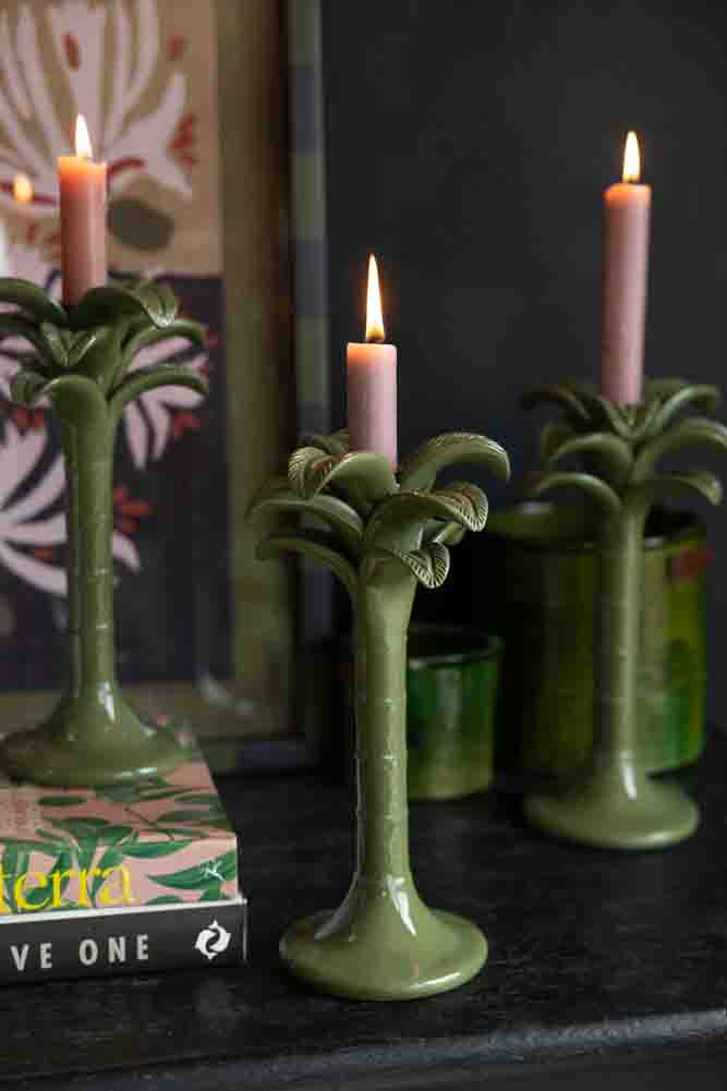 Bougeoir palmier vert olive