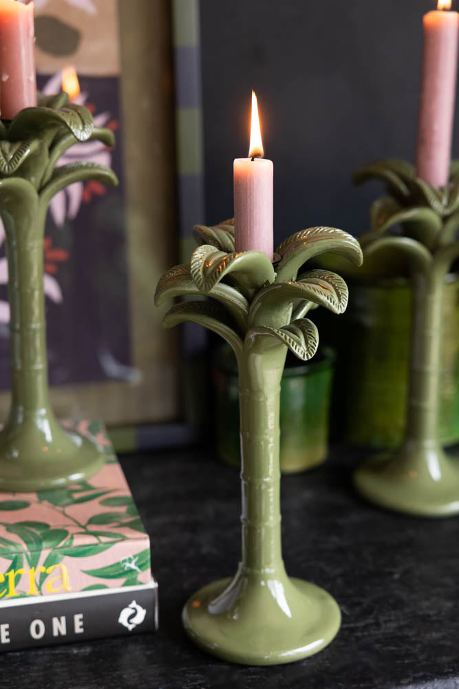 Bougeoir palmier vert olive