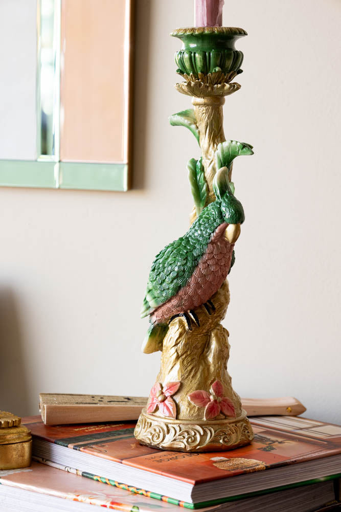Bougeoir perroquet orné doré et vert
