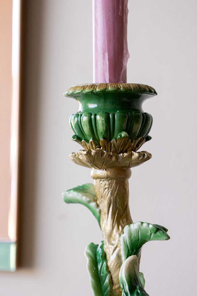 Bougeoir perroquet orné doré et vert