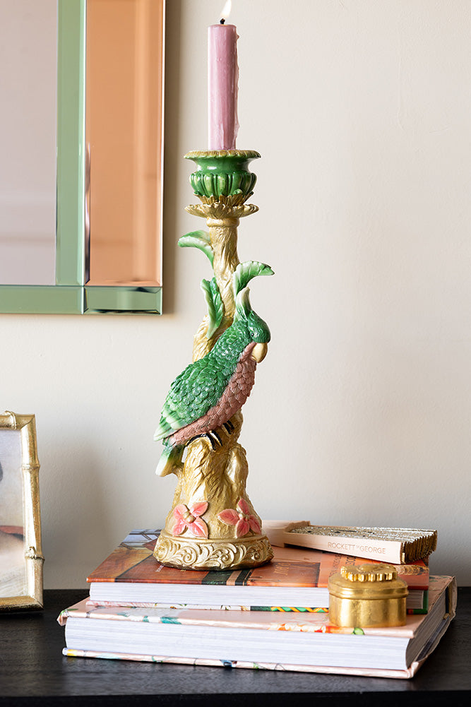 Bougeoir perroquet orné doré et vert