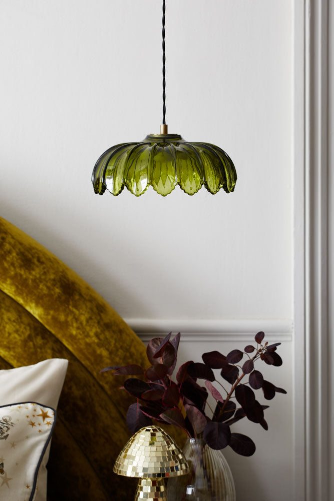 Gold & Green Pendant Desert Island Palm Light