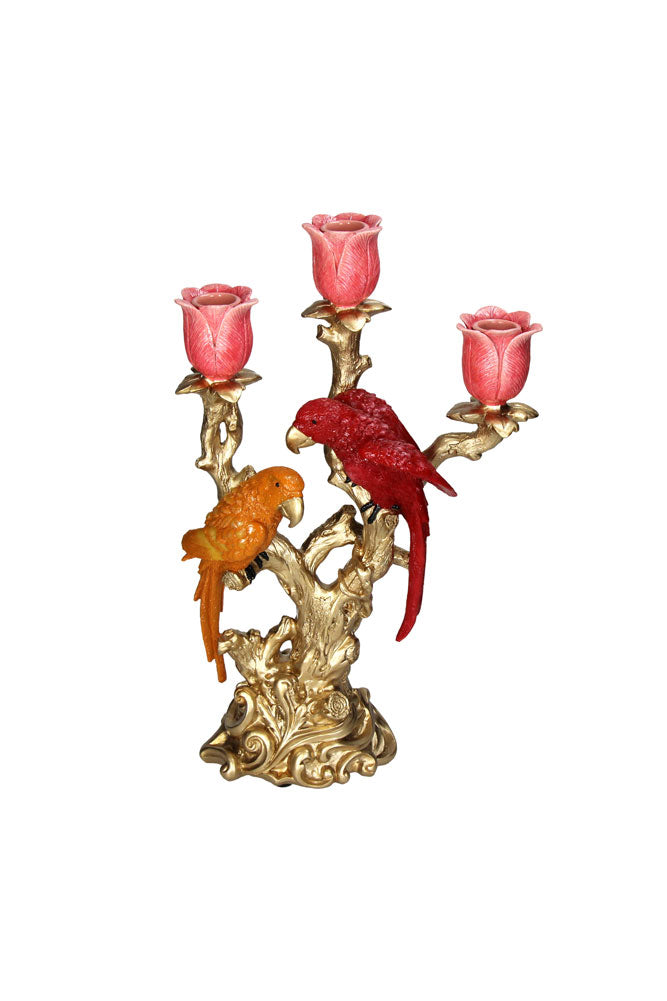 Bougeoir inséparables rouges et roses