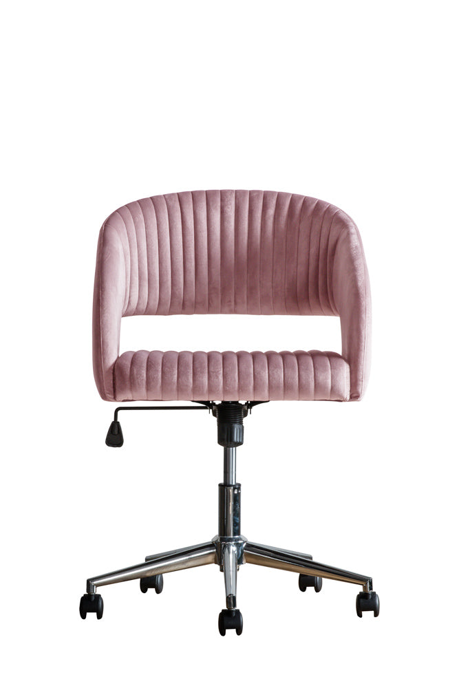 Ribbed Pink Velvet Swivel Chair