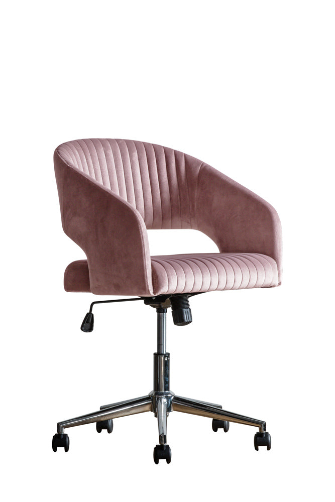 Ribbed Pink Velvet Swivel Chair