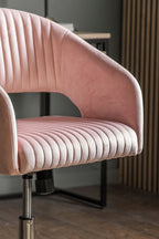 Ribbed Pink Velvet Swivel Chair