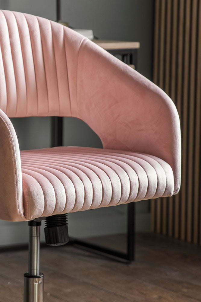 Ribbed Pink Velvet Swivel Chair