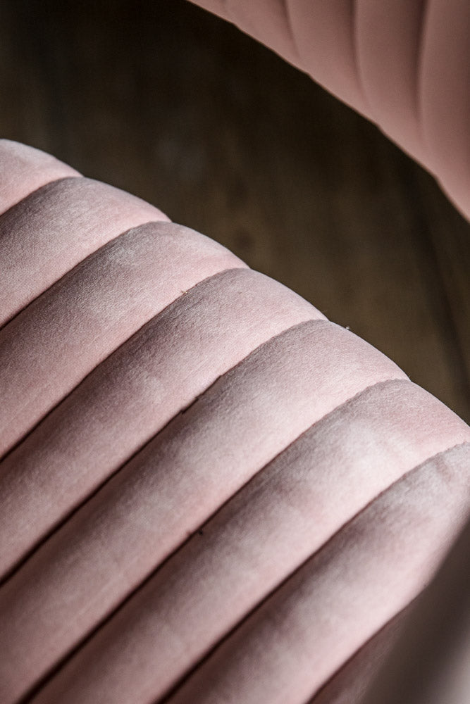Ribbed Pink Velvet Swivel Chair