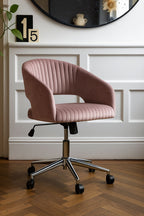 Ribbed Pink Velvet Swivel Chair