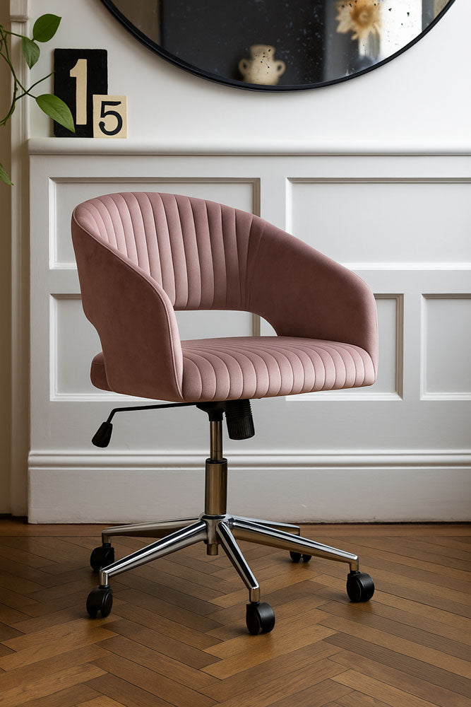 Ribbed Pink Velvet Swivel Chair