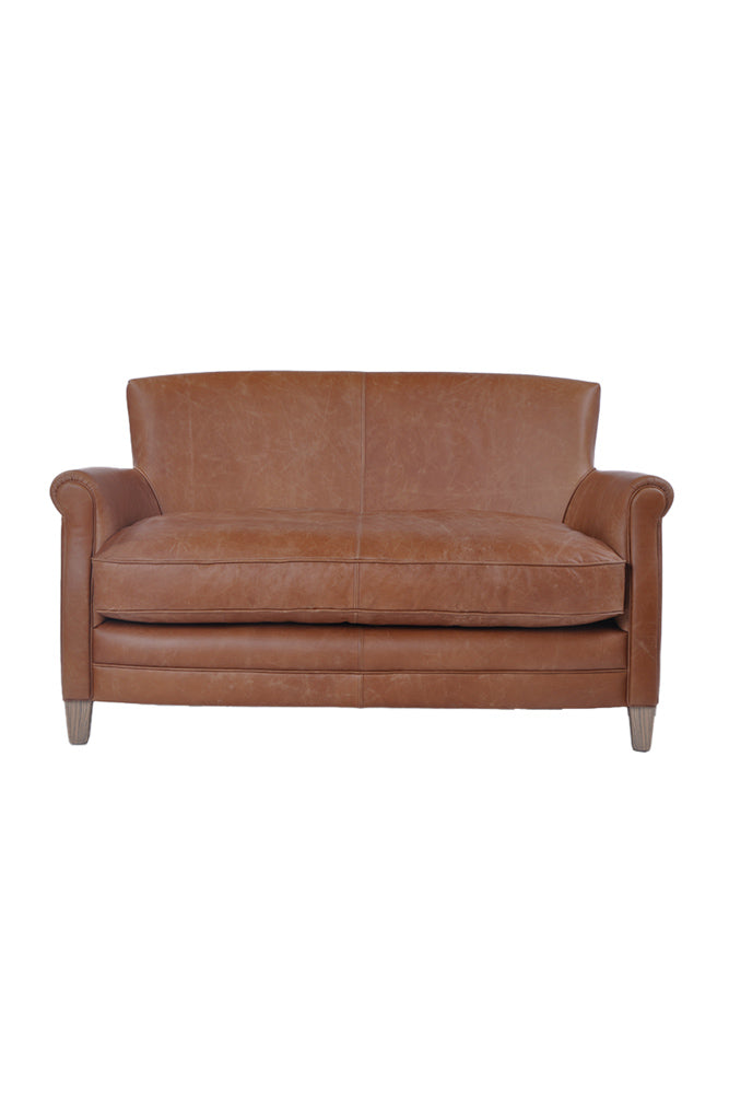 Vintage-Style Dark Brown Leather 2-Seater Sofa