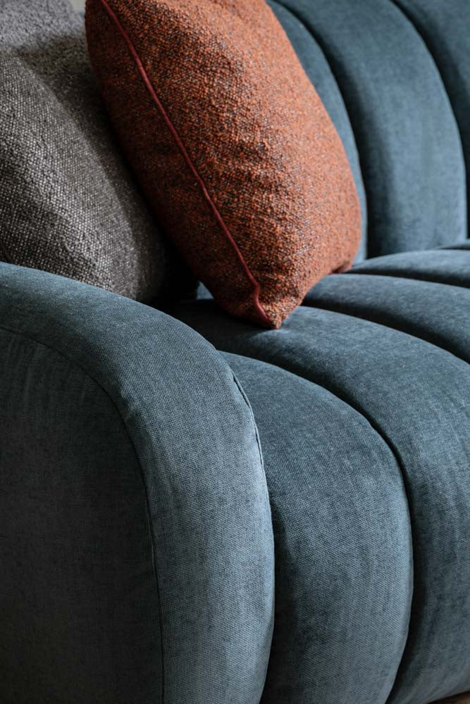 Beautiful Blue Roll Back 3-Seater Sofa