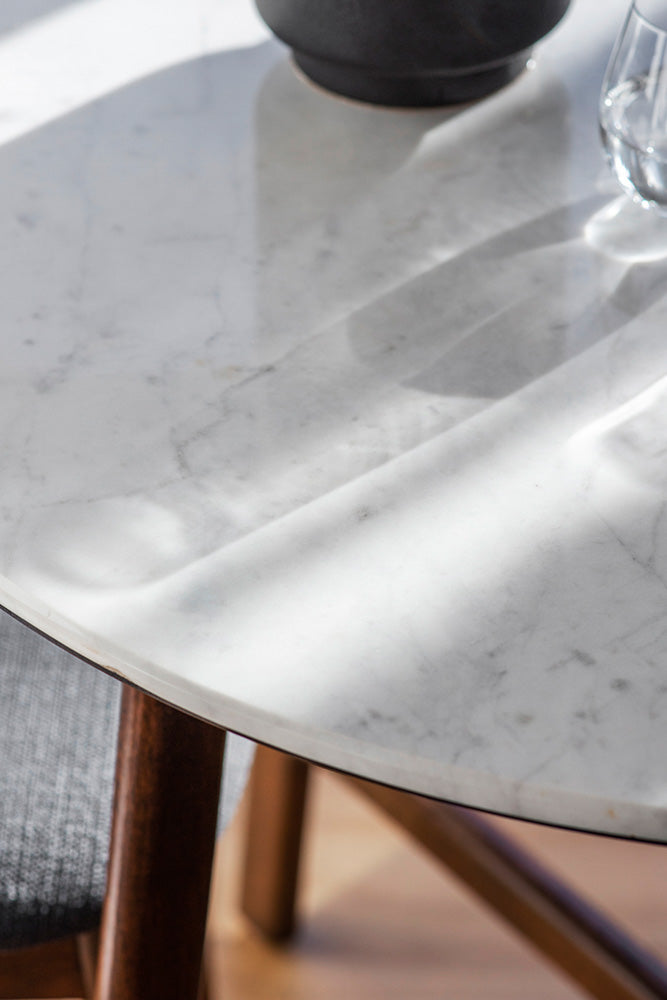 Round Acacia & Marble Dining Table