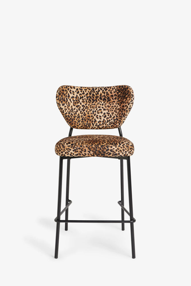 Lot de 2 tabourets de bar en velours imprimé léopard