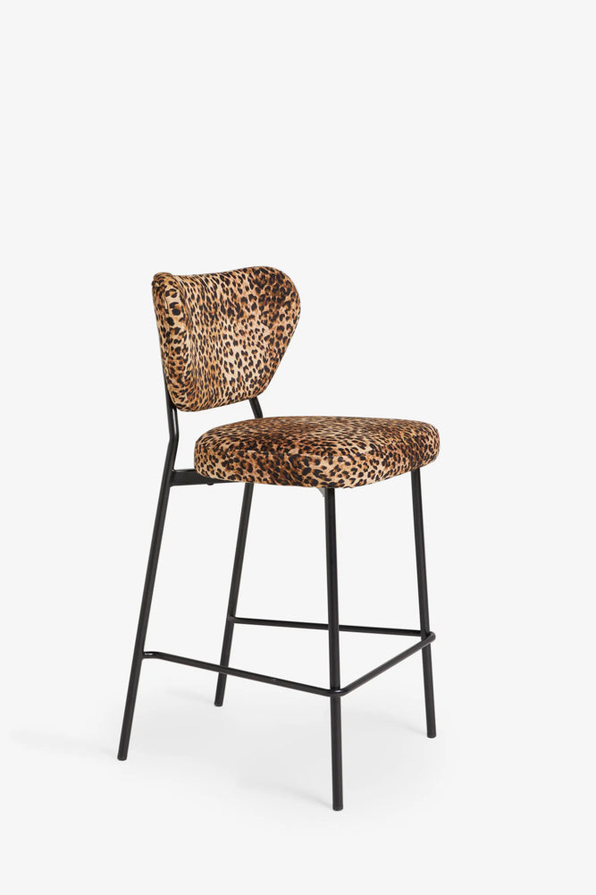 Lot de 2 tabourets de bar en velours imprimé léopard
