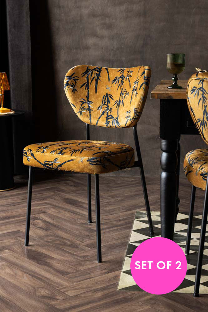 Set Of 2 Dining Chairs In Bamboo Velvet