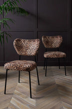 Set Of 2 Dining Chairs In Leopard Print Velvet