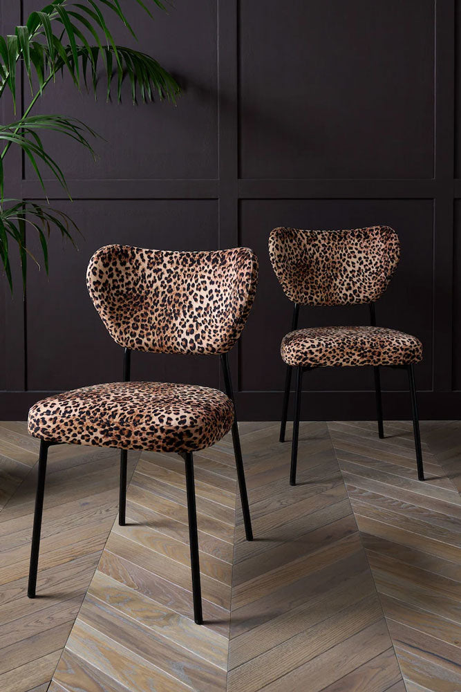 Set Of 2 Dining Chairs In Leopard Print Velvet
