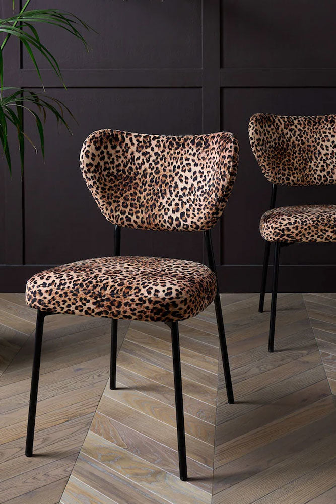 Set Of 2 Dining Chairs In Leopard Print Velvet