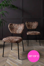 Set Of 2 Dining Chairs In Leopard Print Velvet