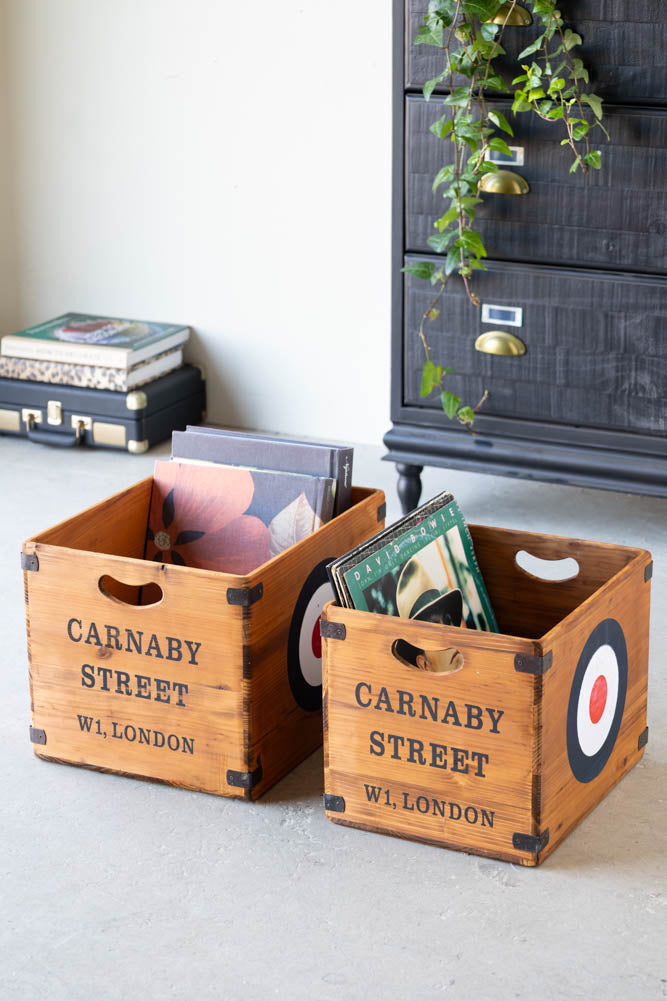 Lot de 2 boîtes de rangement en bois vieilli