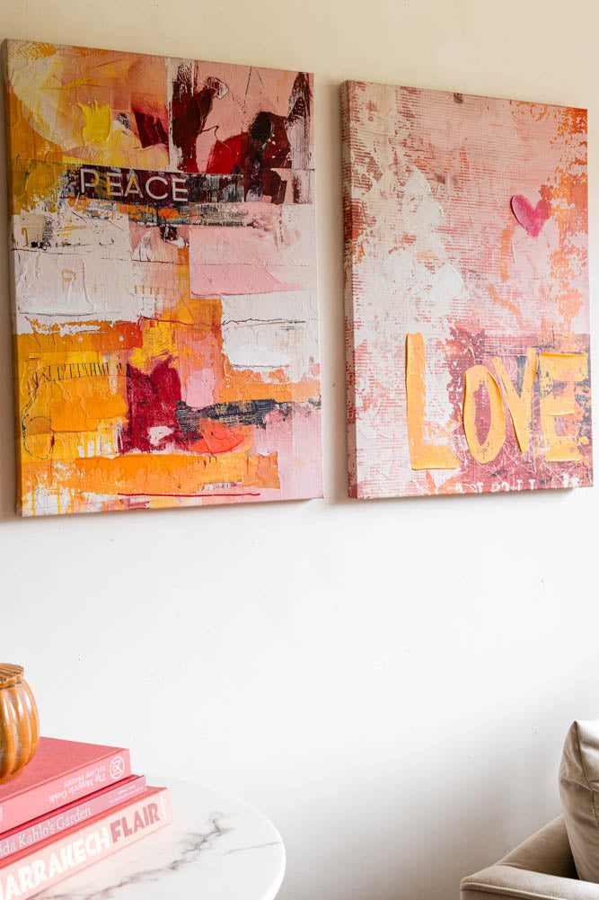 Lot de 2 décorations murales abstraites Paix/Amour roses et orange