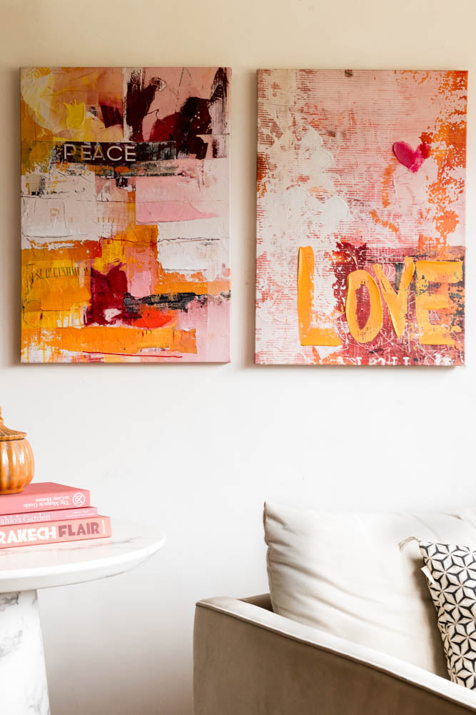 Lot de 2 décorations murales abstraites Paix/Amour roses et orange