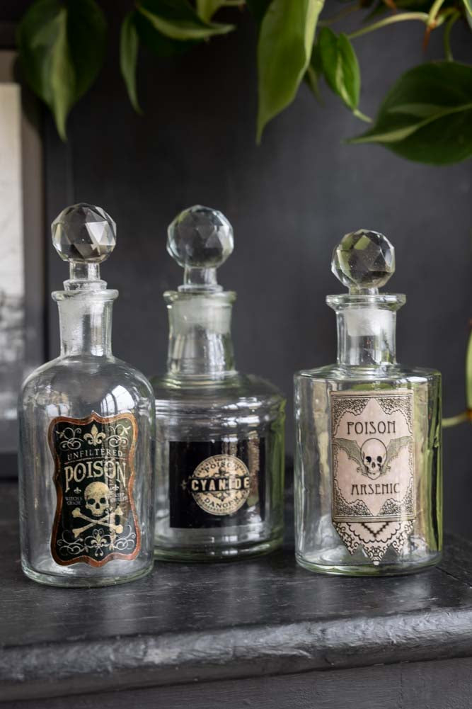 Set of 3 Apothecary-Style Poison Decanter Bottles