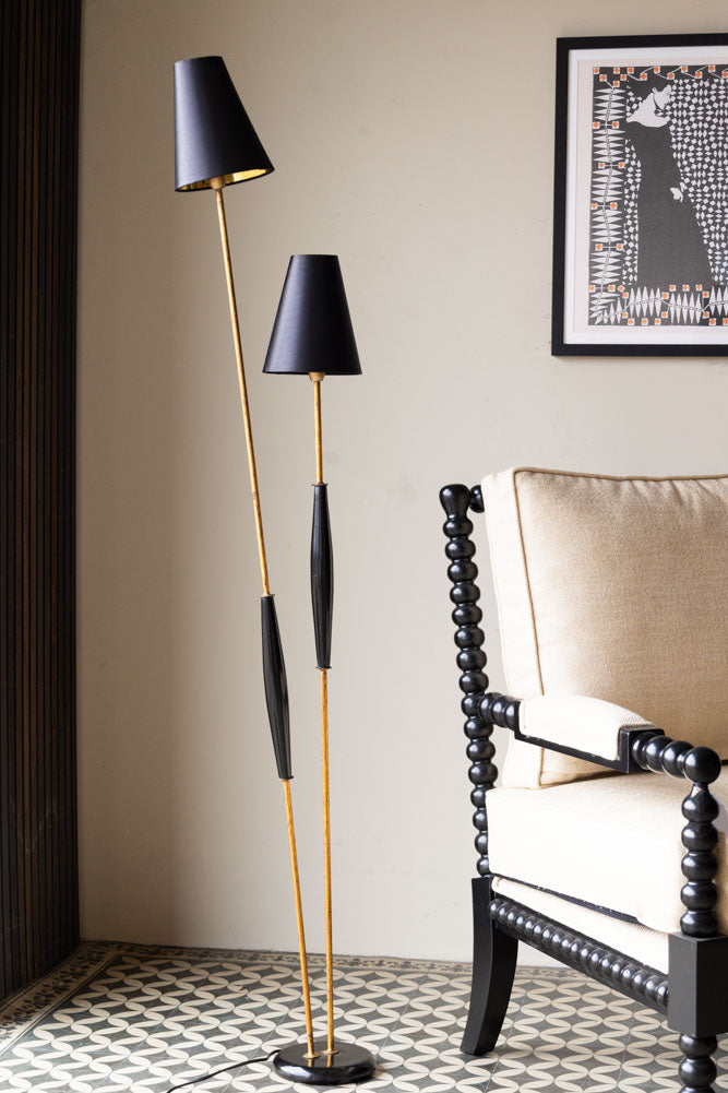 Sleek Black & Gold Double Shade Floor Lamp
