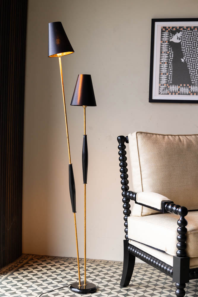 Sleek Black & Gold Double Shade Floor Lamp