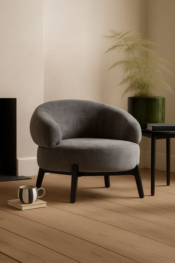 Beautiful Curved Grey Accent Armchair