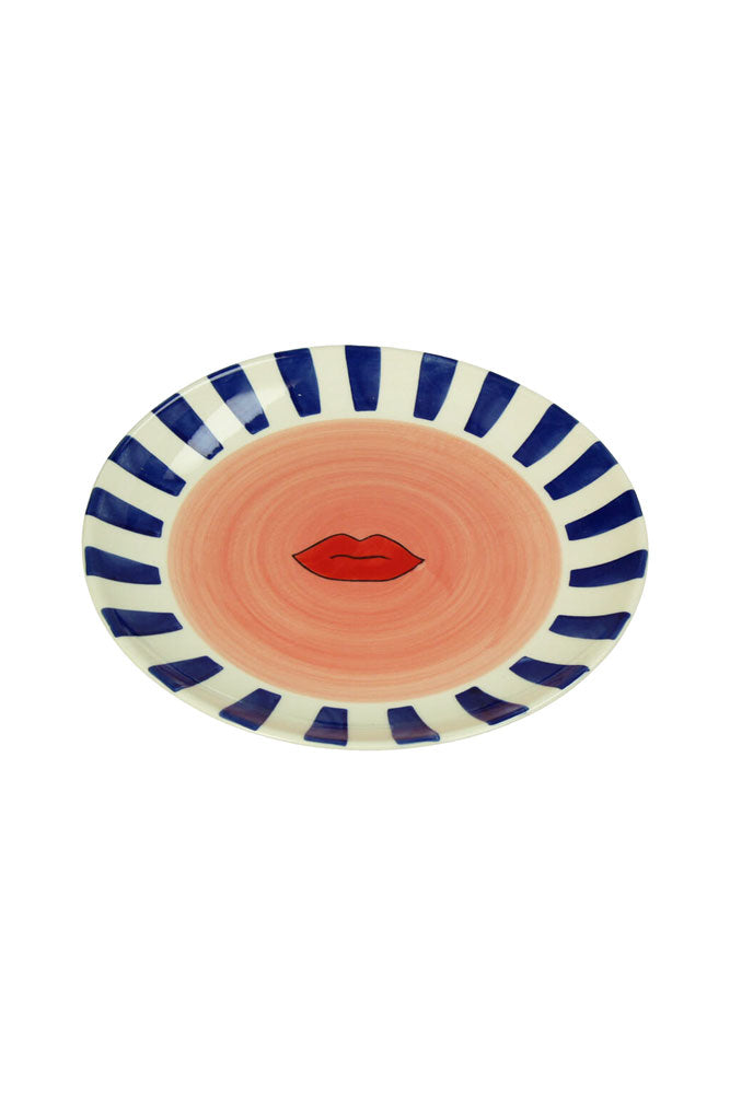 Striped Border & Lips Ceramic Serving Plate