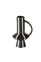 Tall Striped Black & White Vase With Handle