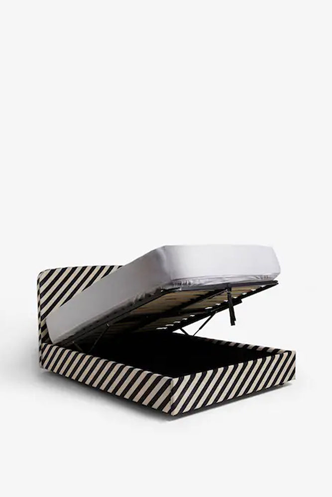 The Jagger Ottoman Bed in Studio Stripe Velvet Sand & Midnight Blue - Available in 2 Sizes