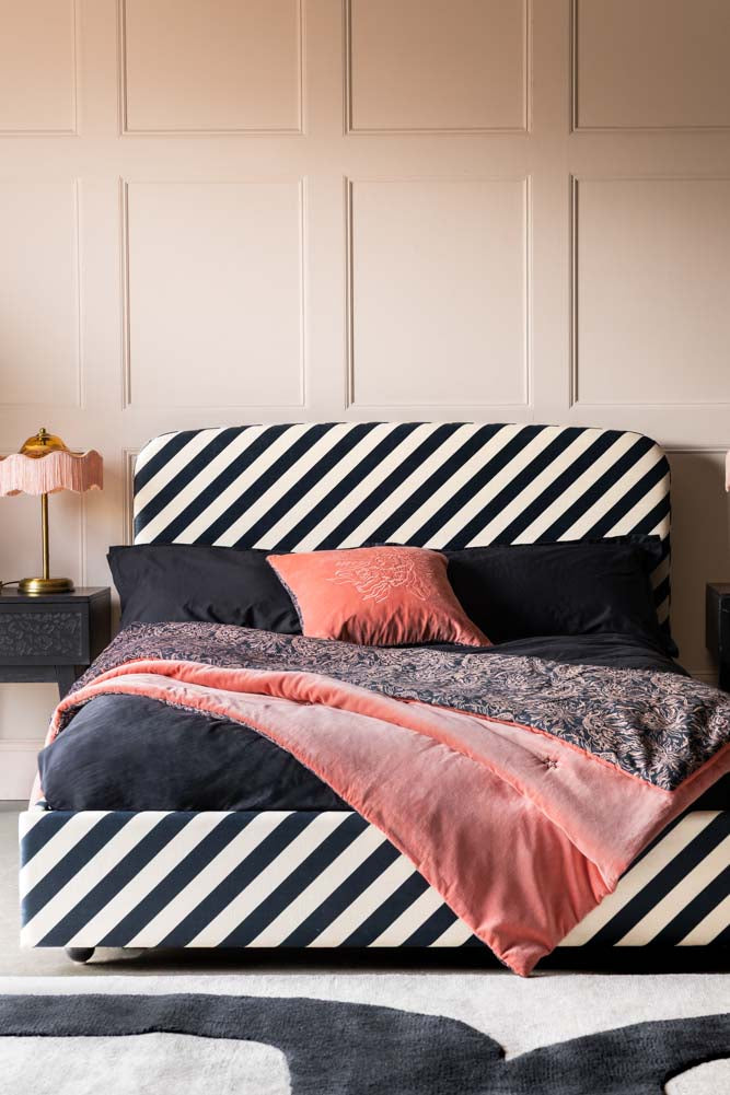 The Jagger Bed in Studio Stripe Velvet Sand & Black - Available in 2 Sizes