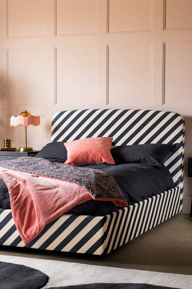 The Jagger Bed in Studio Stripe Velvet Sand & Black - Available in 2 Sizes