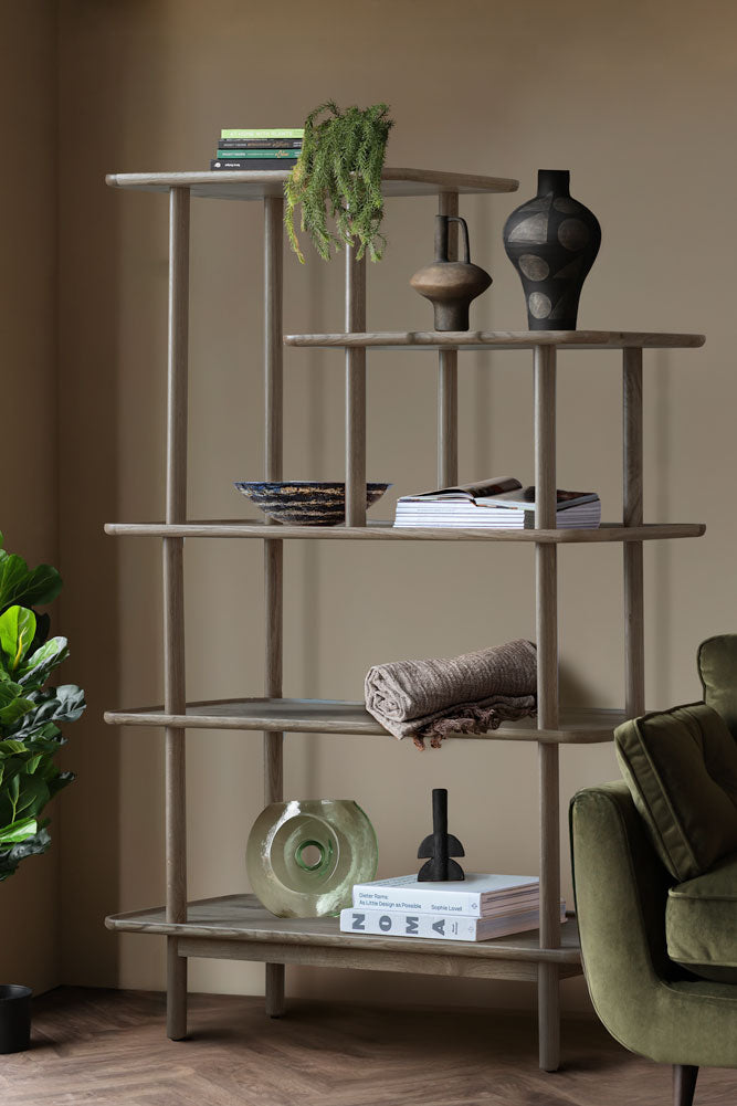 Tiered Oak Display Cabinet In Grey