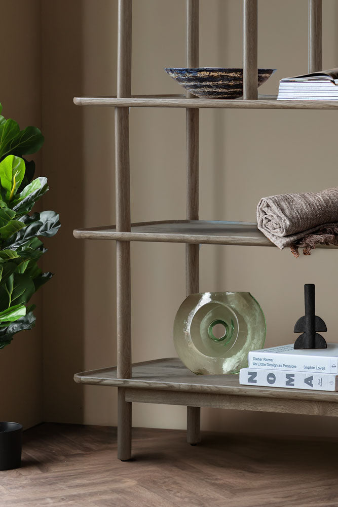 Tiered Oak Display Cabinet In Grey